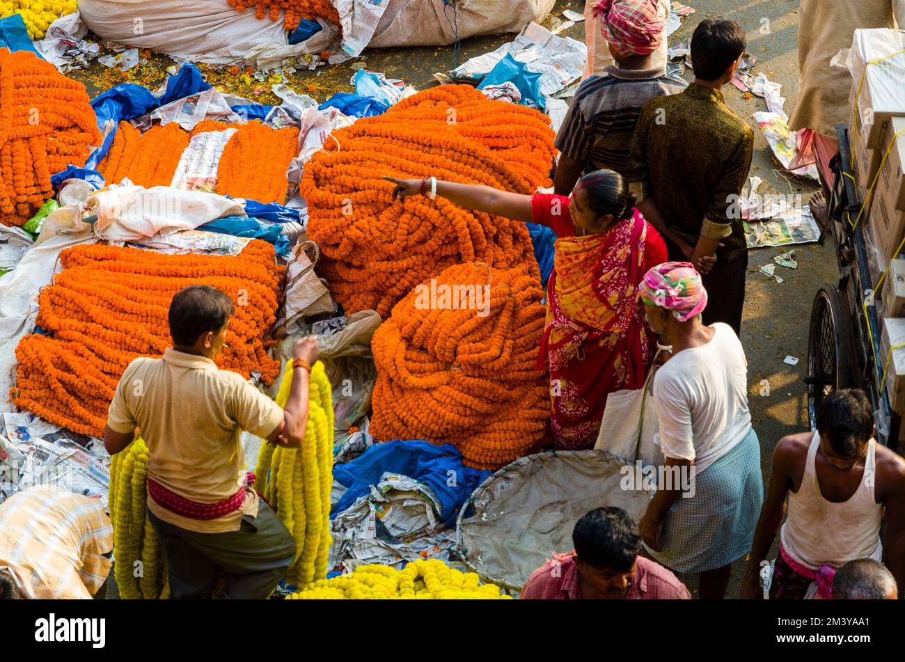 Aerial view on Kolkatas Flowermarket, the largest flowermarket of the