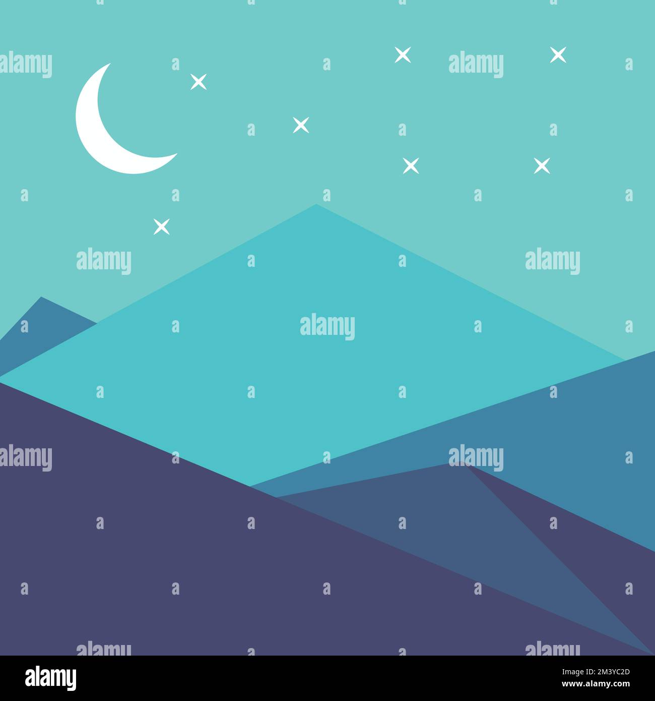 A vector illustration of a night sky with stars and the moon over the ...