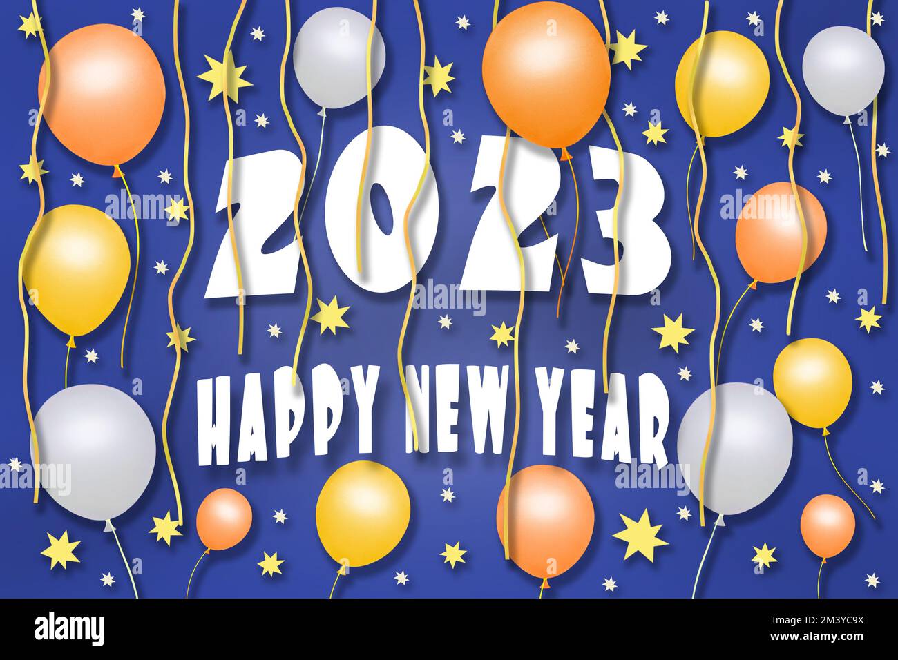Illustration of Happy New Year 2023 paper craft greeting card Stock Photo