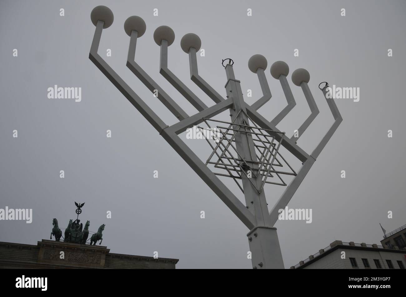 Berlin, Germany December 17, 2022 Giant Hanukkah Menorah at Pariser