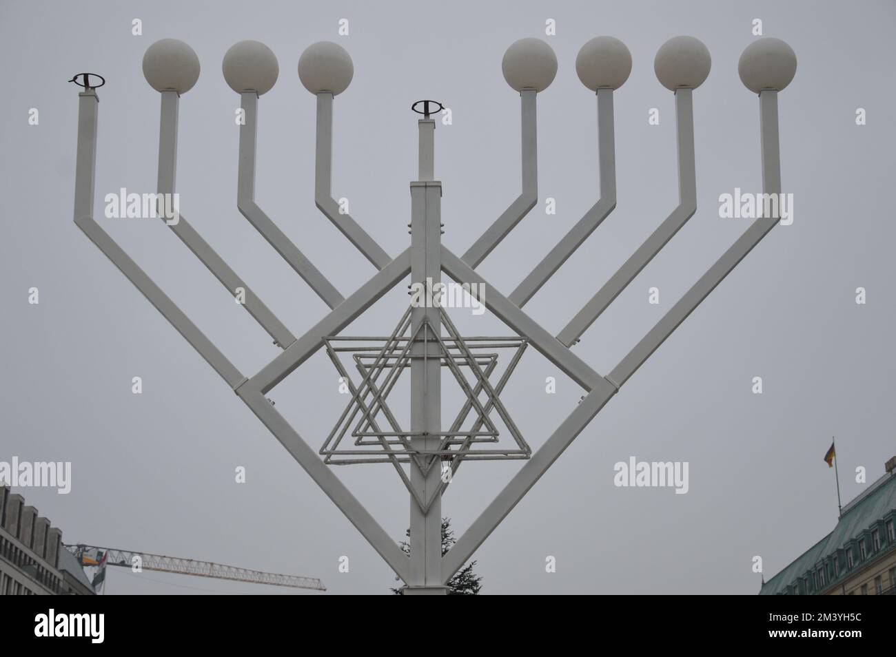 Berlin, Germany December 17, 2022 Giant Hanukkah Menorah at Pariser