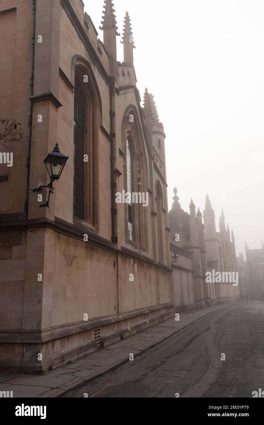 All Souls College, Oxford, from Radcliffe Square on a misty morning. Stock Photo