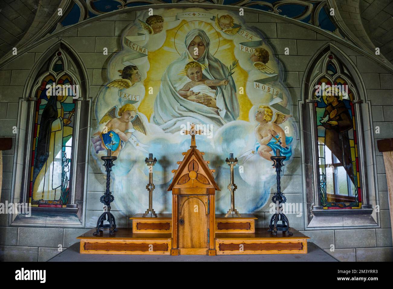 Wall paintings in the war prisoner build Italian Chapel, Orkney Islands, United Kingdom Stock Photo