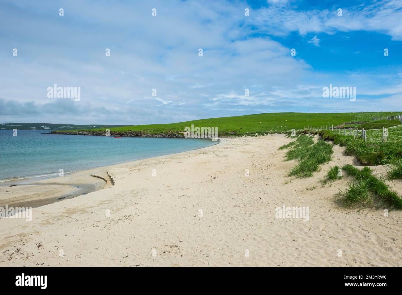 White sand beach in Levenwick, Shetland islands, United Kingdom Stock