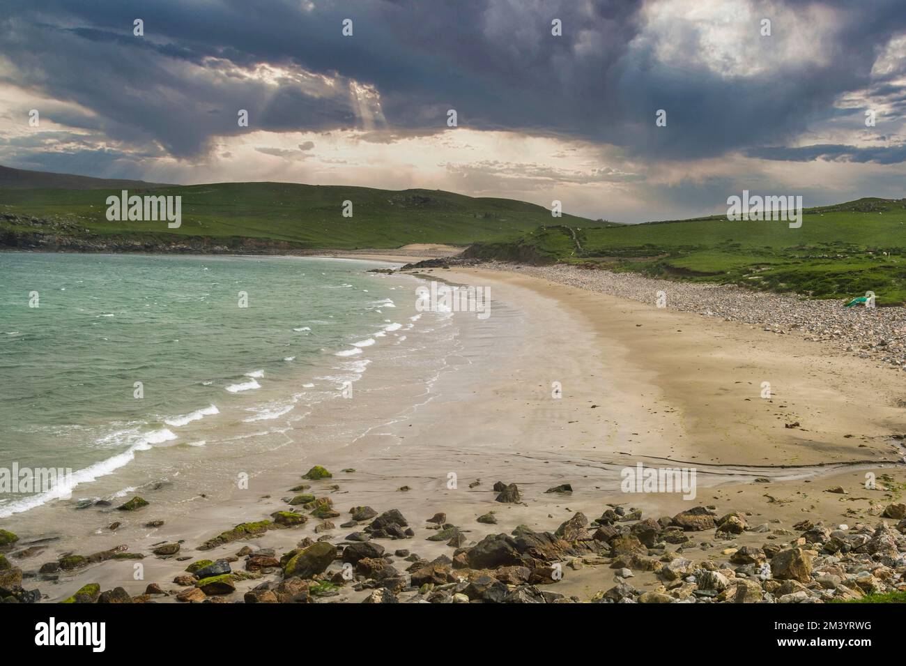 Long white sand beach, Unst, Shetland islands, United Kingdom Stock Photo