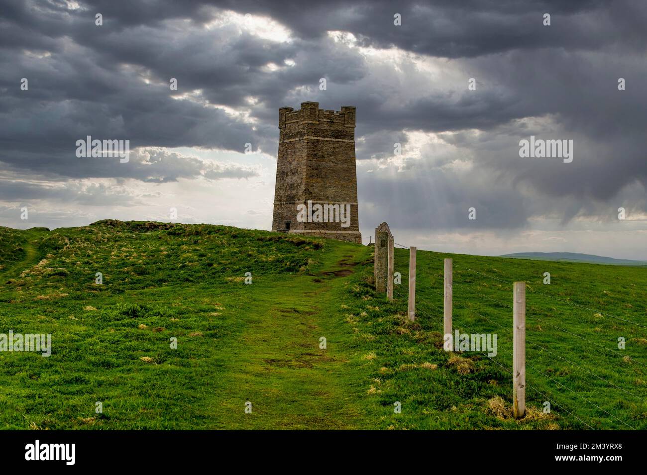High above the cliffs, the Kitchener Memorial, Orkney Islands, United Kingdom Stock Photo