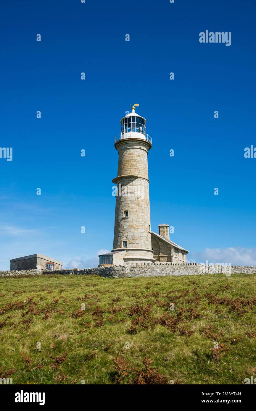 Lighthouse on the Island of Lundy, Bristol channel, Devon, England, United Kingdom Stock Photo