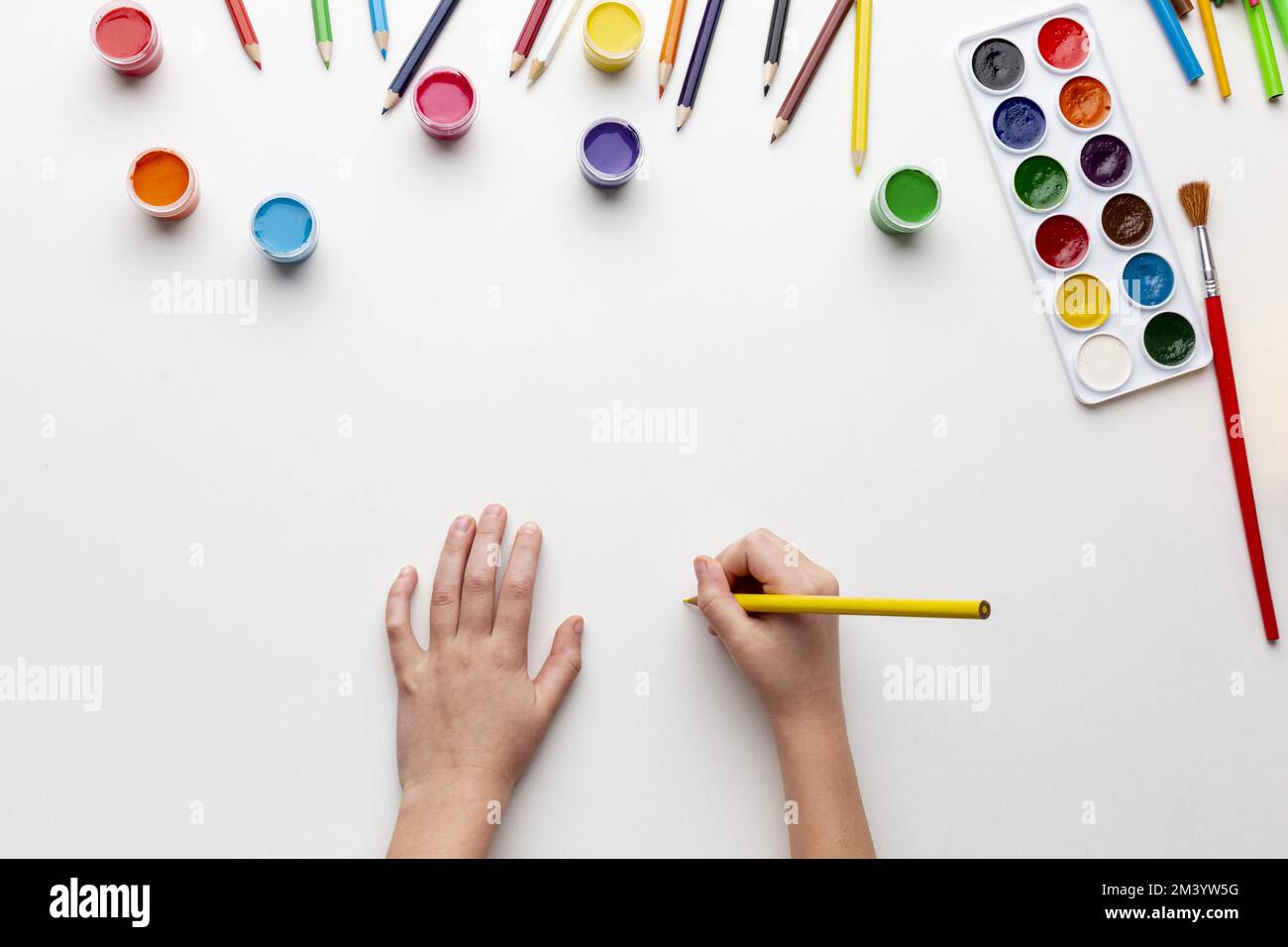 Flat lay colorful aquarelle with copy space Stock Photo