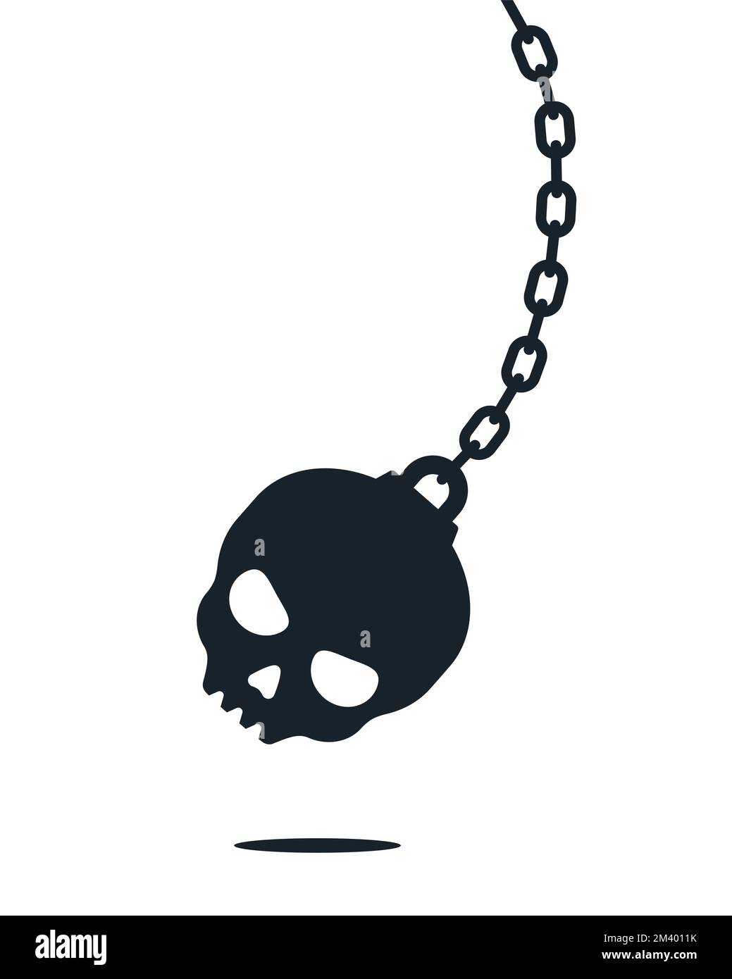 Skull shape wrecking ball. Demolition sphere hanging on chains. Vector illustrationon on white. Stock Vector