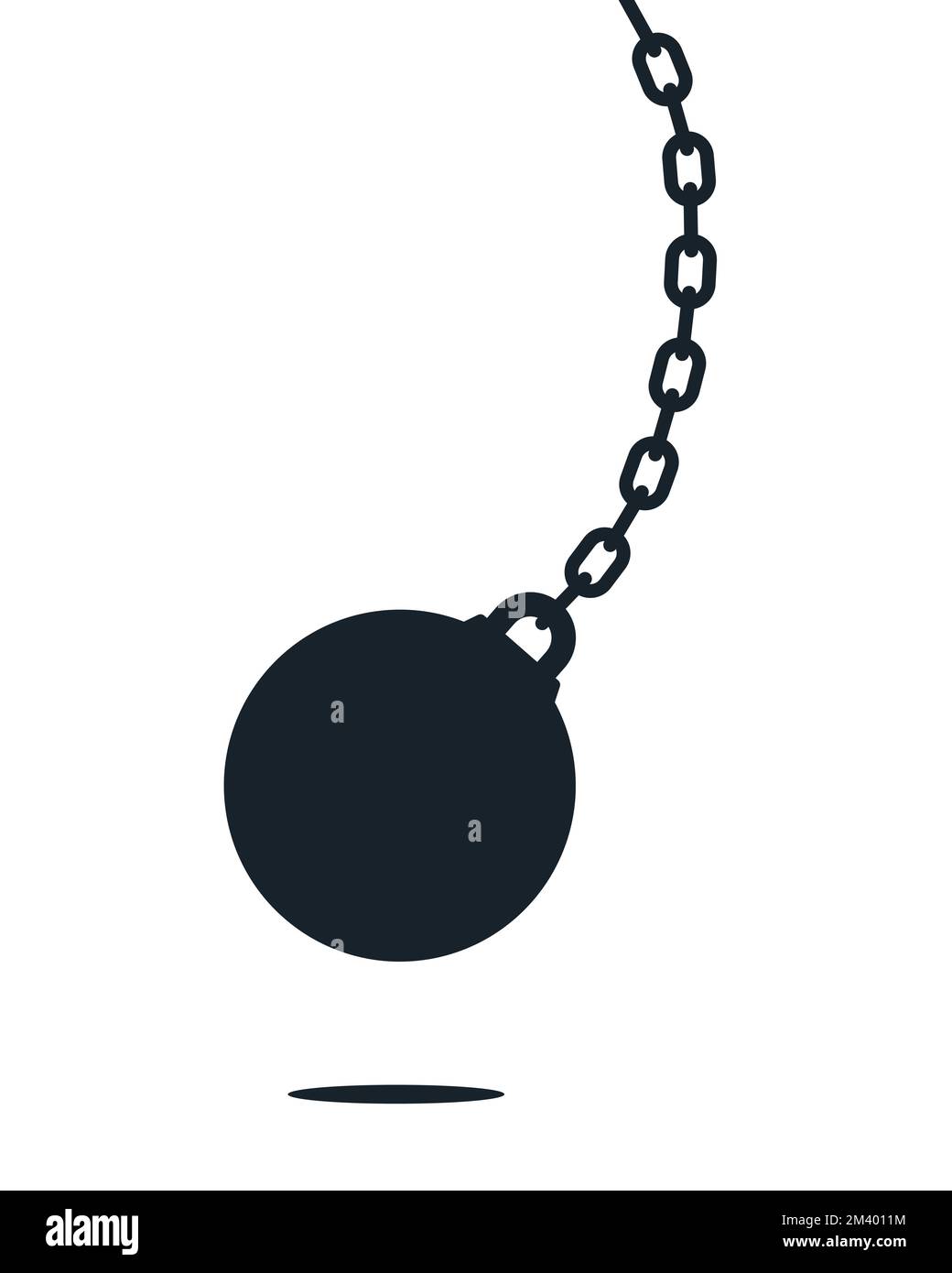 Swinging wrecking ball. Demolition sphere hanging on chains. Vector illustration on white background Stock Vector