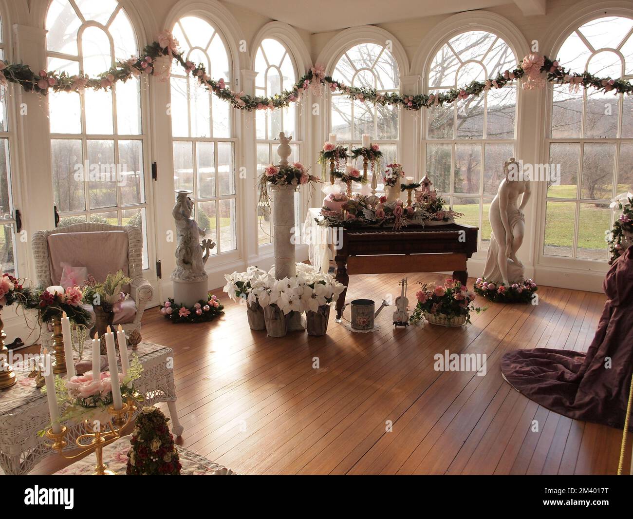 Ringwood Manor State Park in Ringwood New Jersey at the annual Victorian Christmas display showcasing the manor house and decorations. Stock Photo