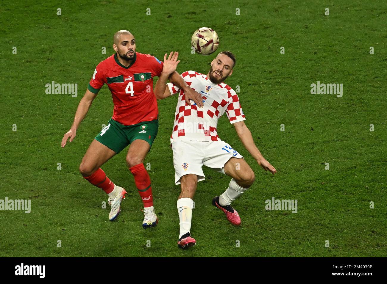 Doha, Qatar. 18th Dec, 2022. Sofyan Amrabat of Morocco and Nikola