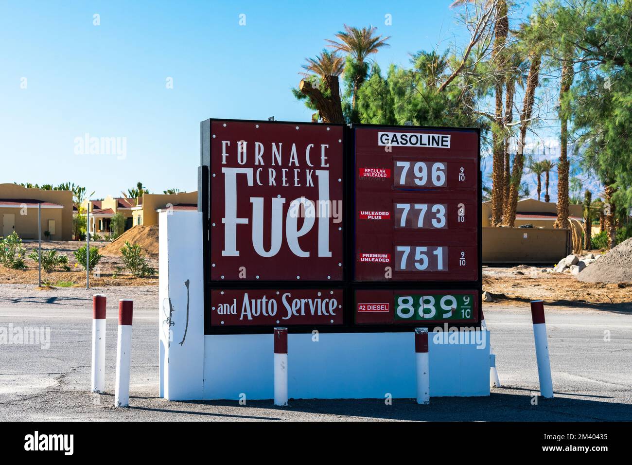 Furnace Creek, California USA 8 MAR 2022 High fuel prices at gas