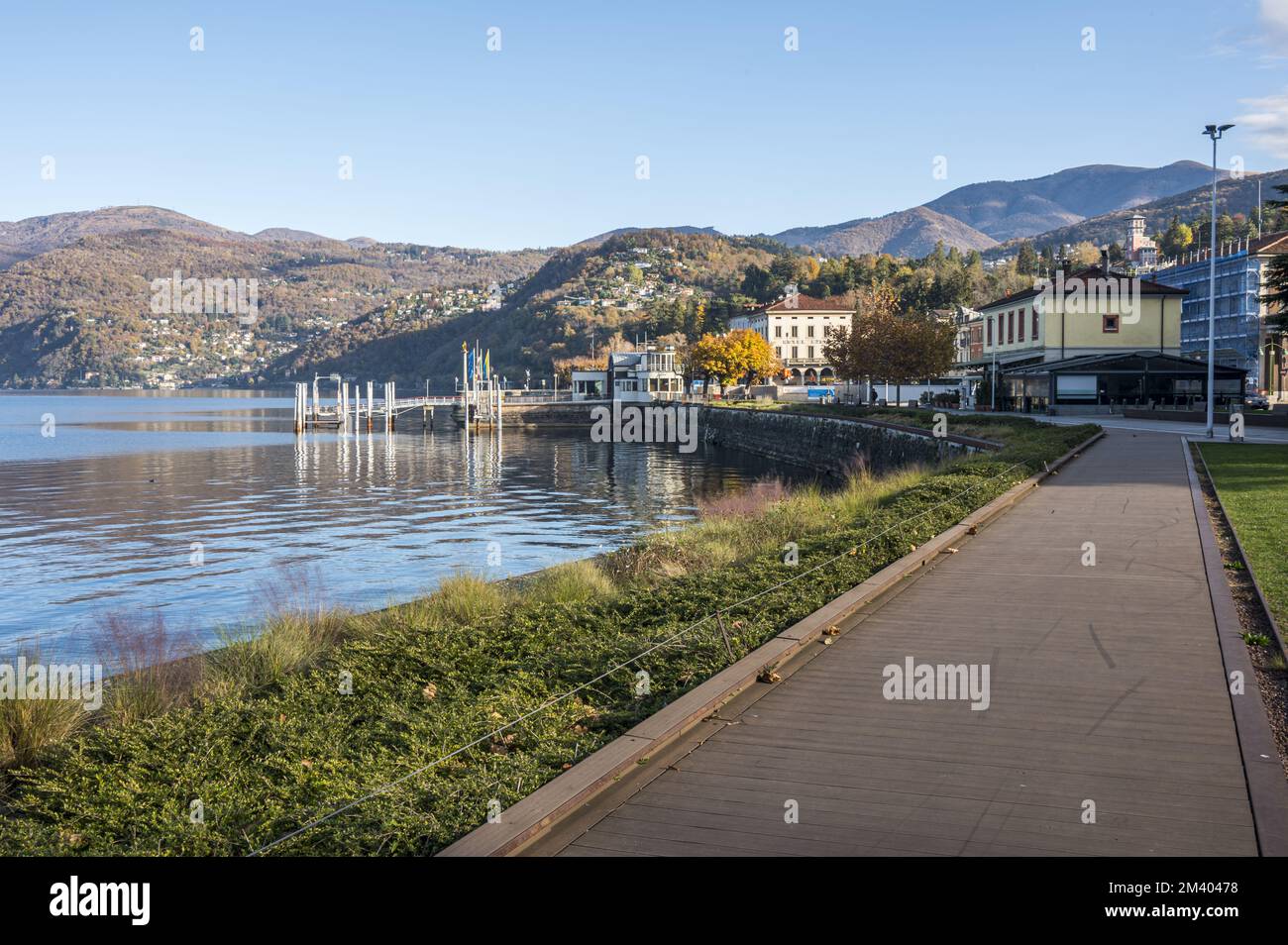 Luino, Italy - 12-06-2022: The beautiful walk along the lakefront of Luino Stock Photo