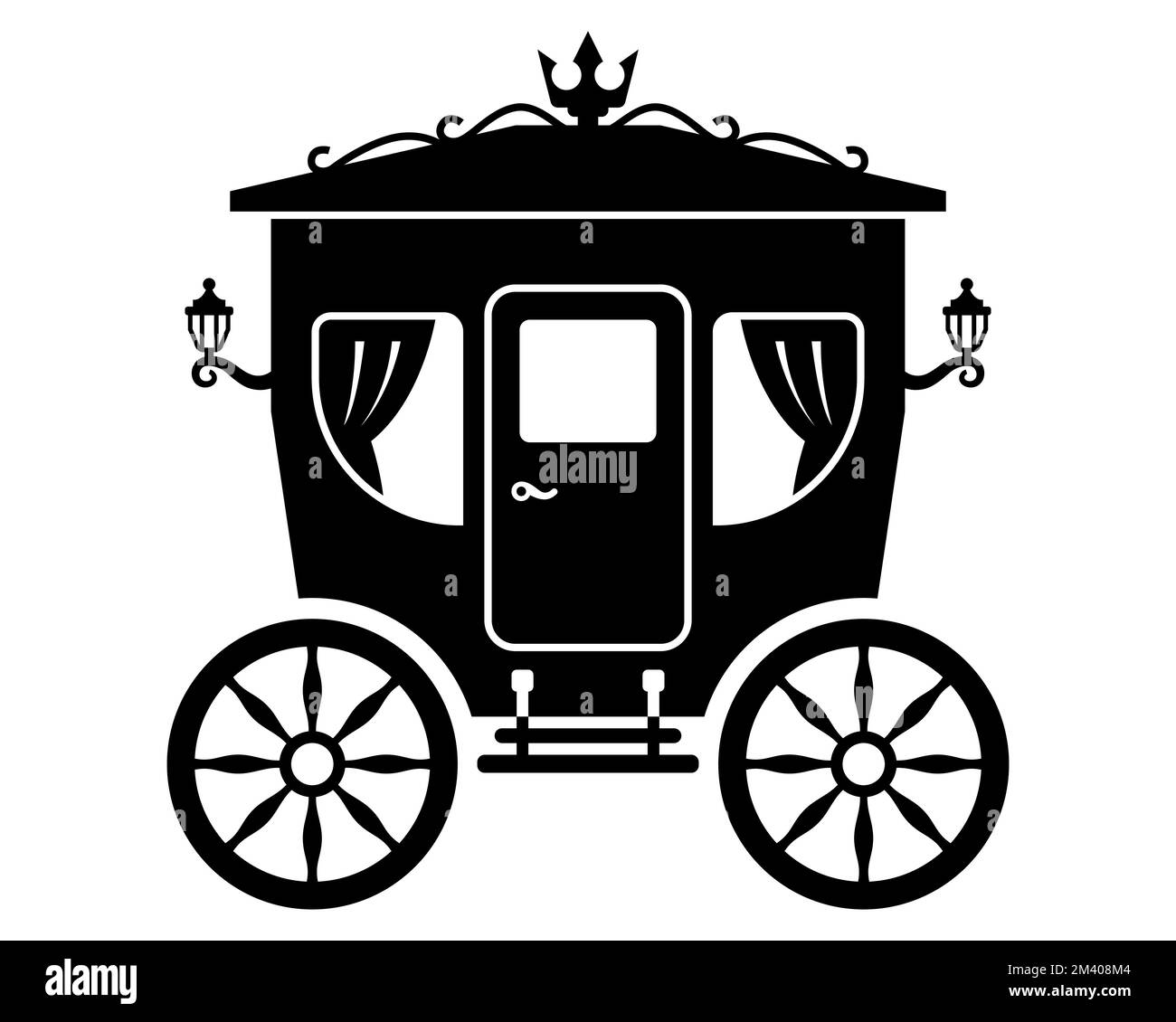 black icon of a 19th century carriage for transporting passengers. flat vector illustration. Stock Vector