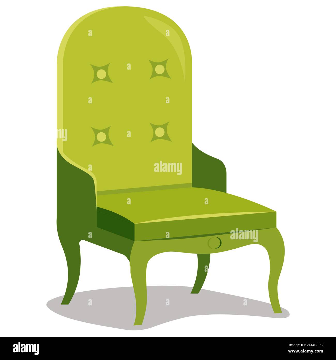green upholstered armchair for the home. home interior furniture. flat vector illustration. Stock Vector