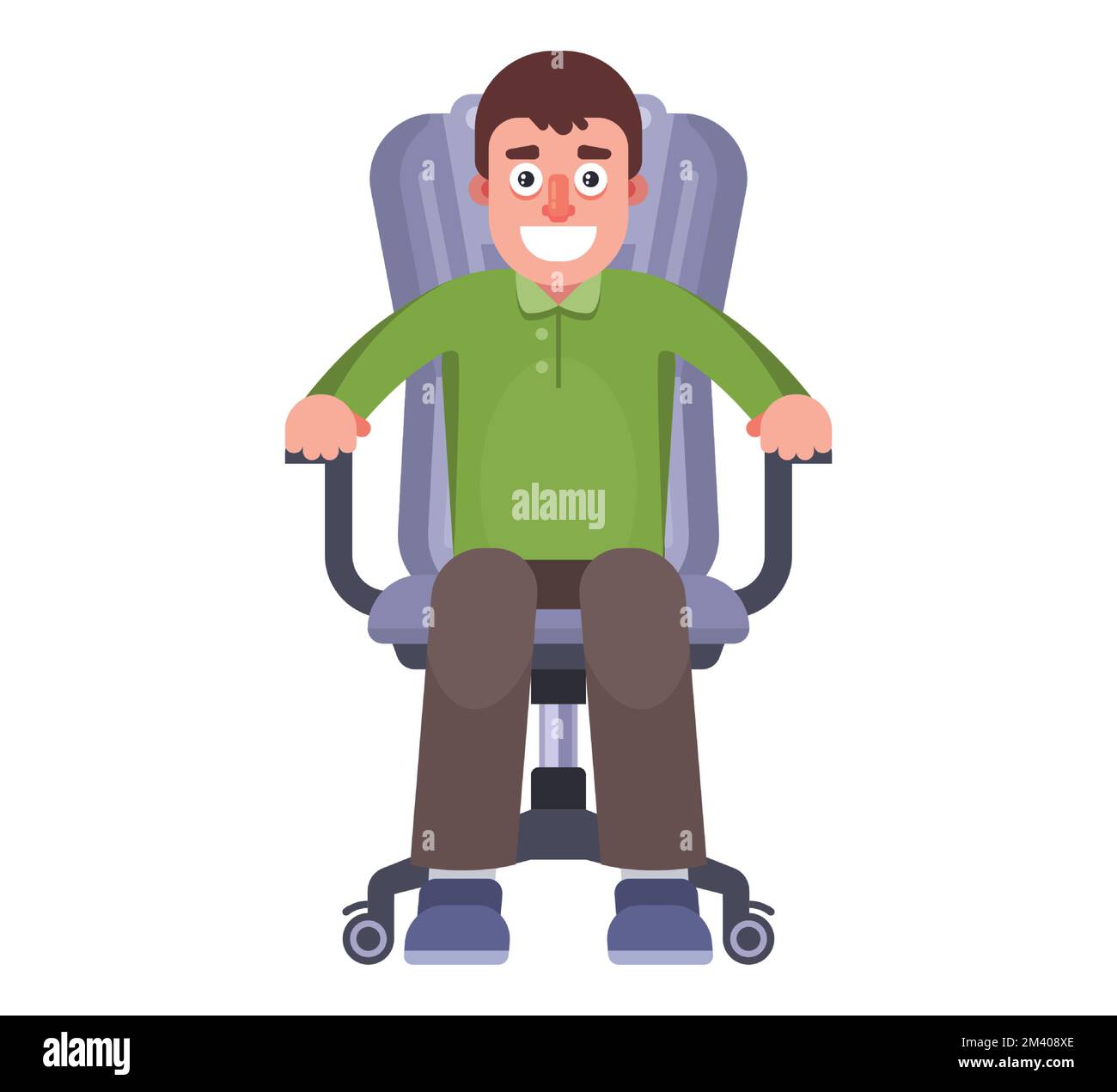 a man sits in an office chair at work. flat vector illustration Stock
