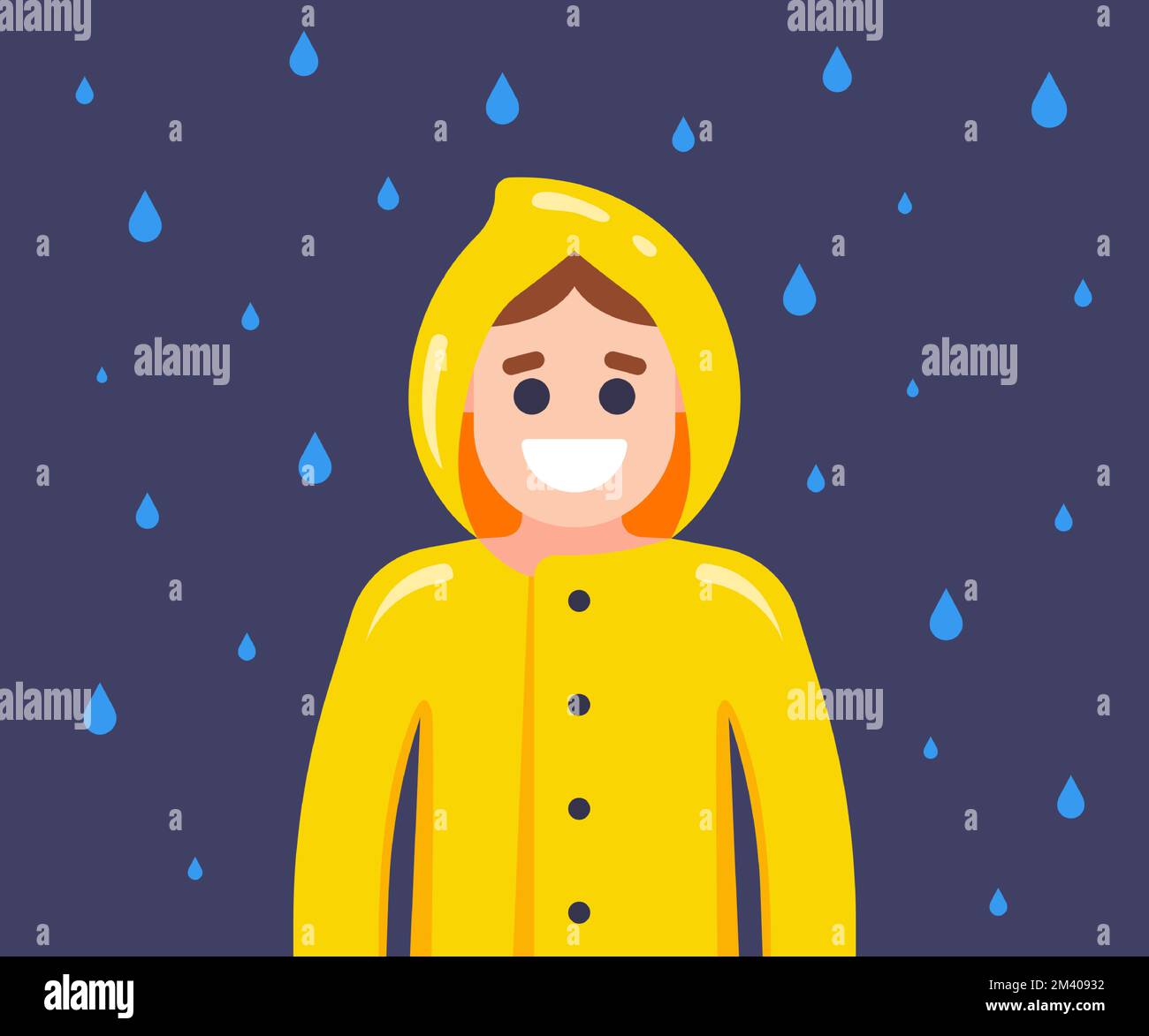 a yellow raincoat protects a person from the rain. flat vector
