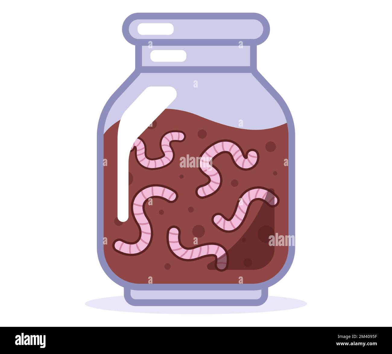glass jar with earth and worms for fishing. flat vector illustration