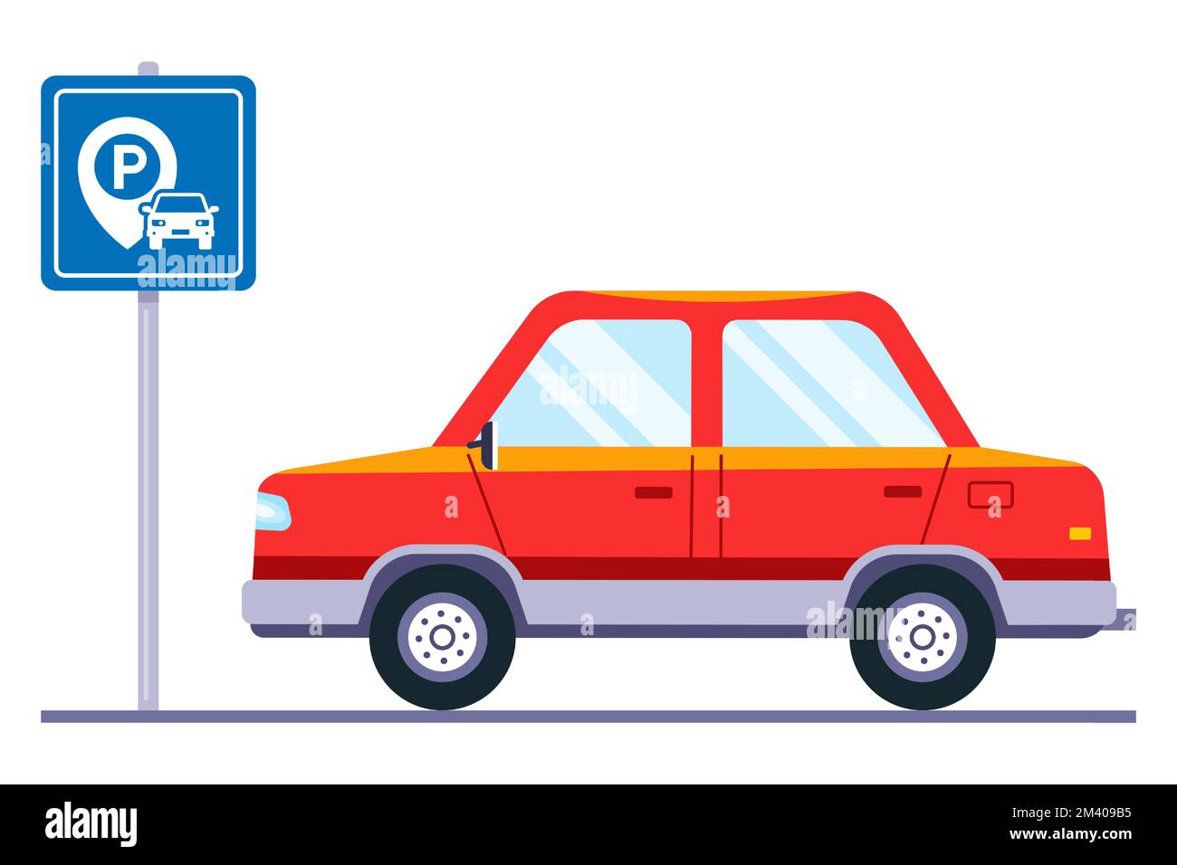 Parking space for a personal car. iron sign on the street. flat vector