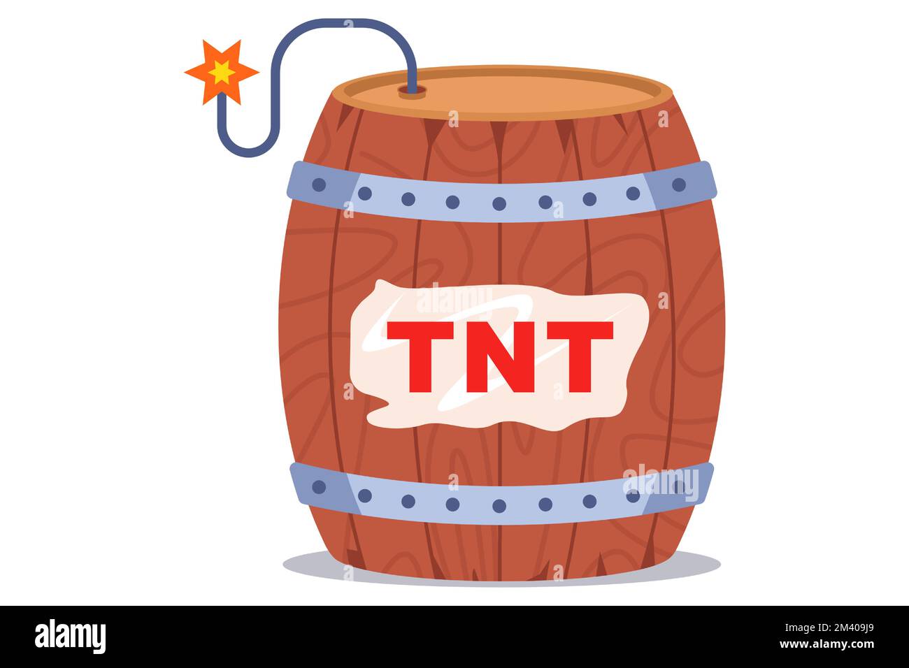 a wooden barrel with a wick for storing gunpowder. flat vector illustration. Stock Vector