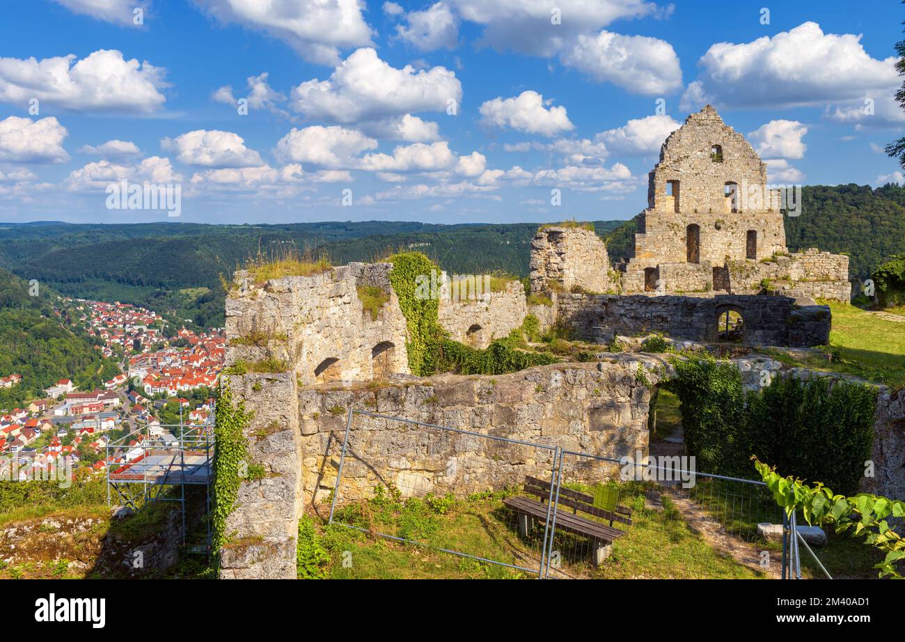 Hohenurach Castle on mountain top, Bad Urach, Germany. Scenery of old ...
