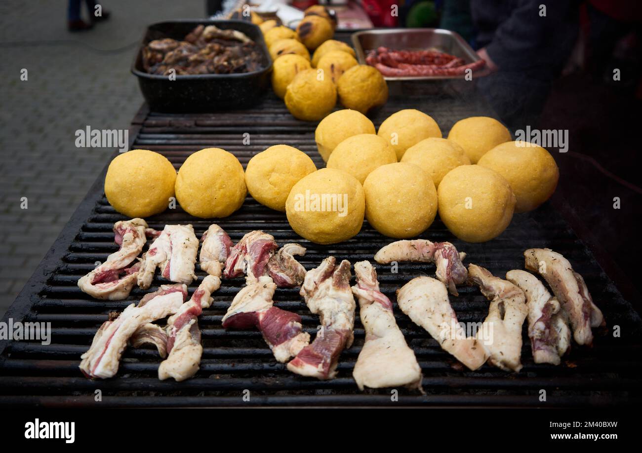 Bucharest, Romania - December 16, 2022: Food market 'Romanian Christmas products in Bucharest' open to the public in the courtyard of the Ministry of Stock Photo