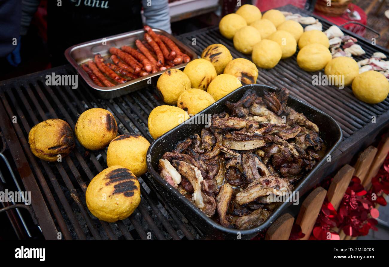 Bucharest, Romania - December 16, 2022: Food market 'Romanian Christmas products in Bucharest' open to the public in the courtyard of the Ministry of Stock Photo