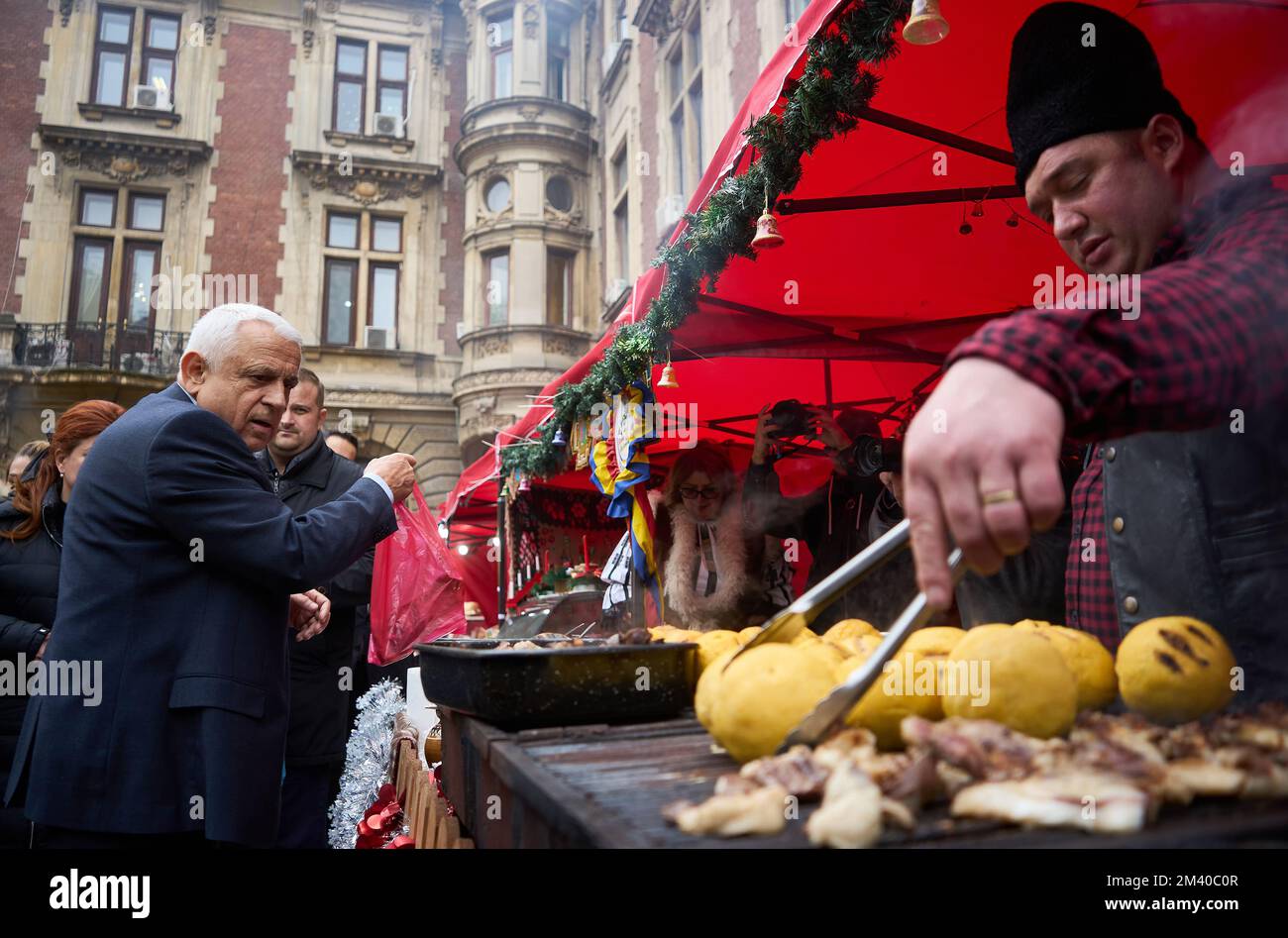 Bucharest, Romania - December 16, 2022: Romanian Minister of Agriculture and Rural Development Petre Daea open the food market 'Romanian Christmas pro Stock Photo