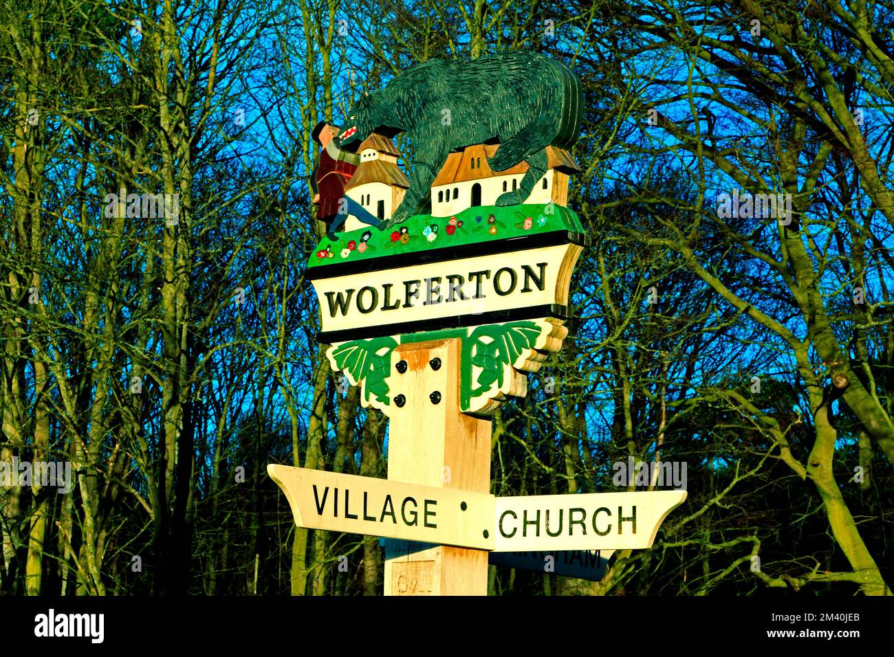 Wolferton, Norfolk, village sign, England, UK Stock Photo