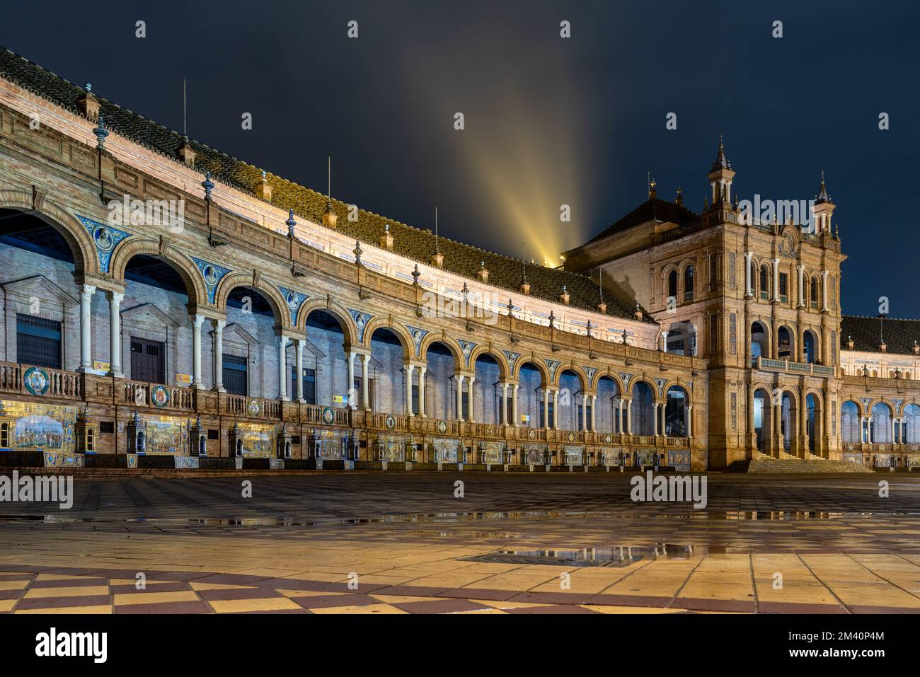 Night View Of The Plaza De Espana Spanish Square In Sevilla Spain On 7 