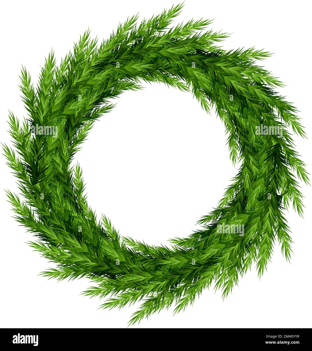 Christmas wreath with green fir branches on a white background. Vector ...