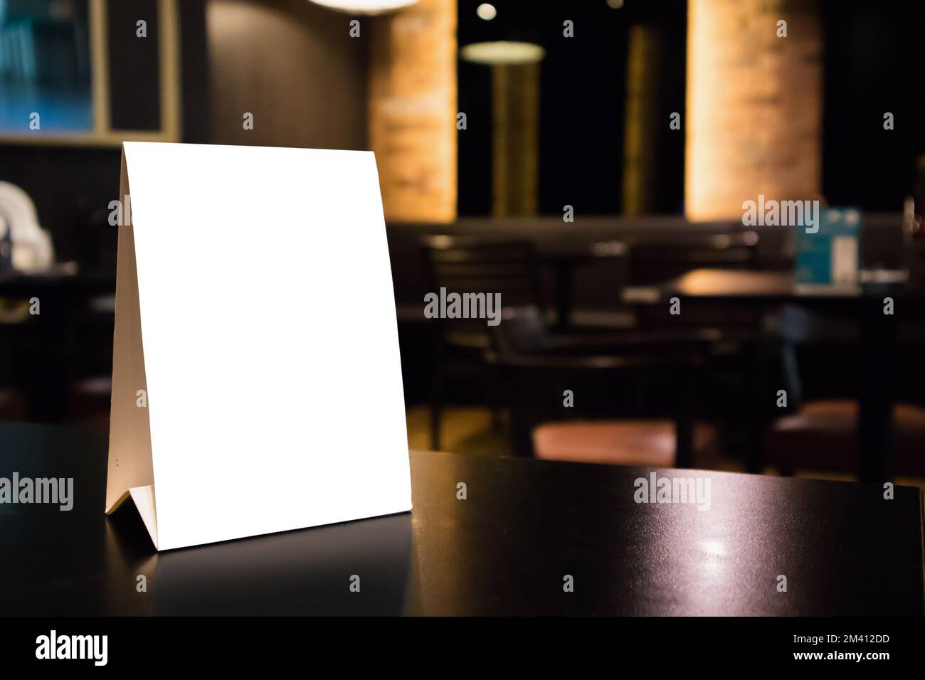 Table Label Menu Mockup empty white label menu frame on table with cafe restaurant ...