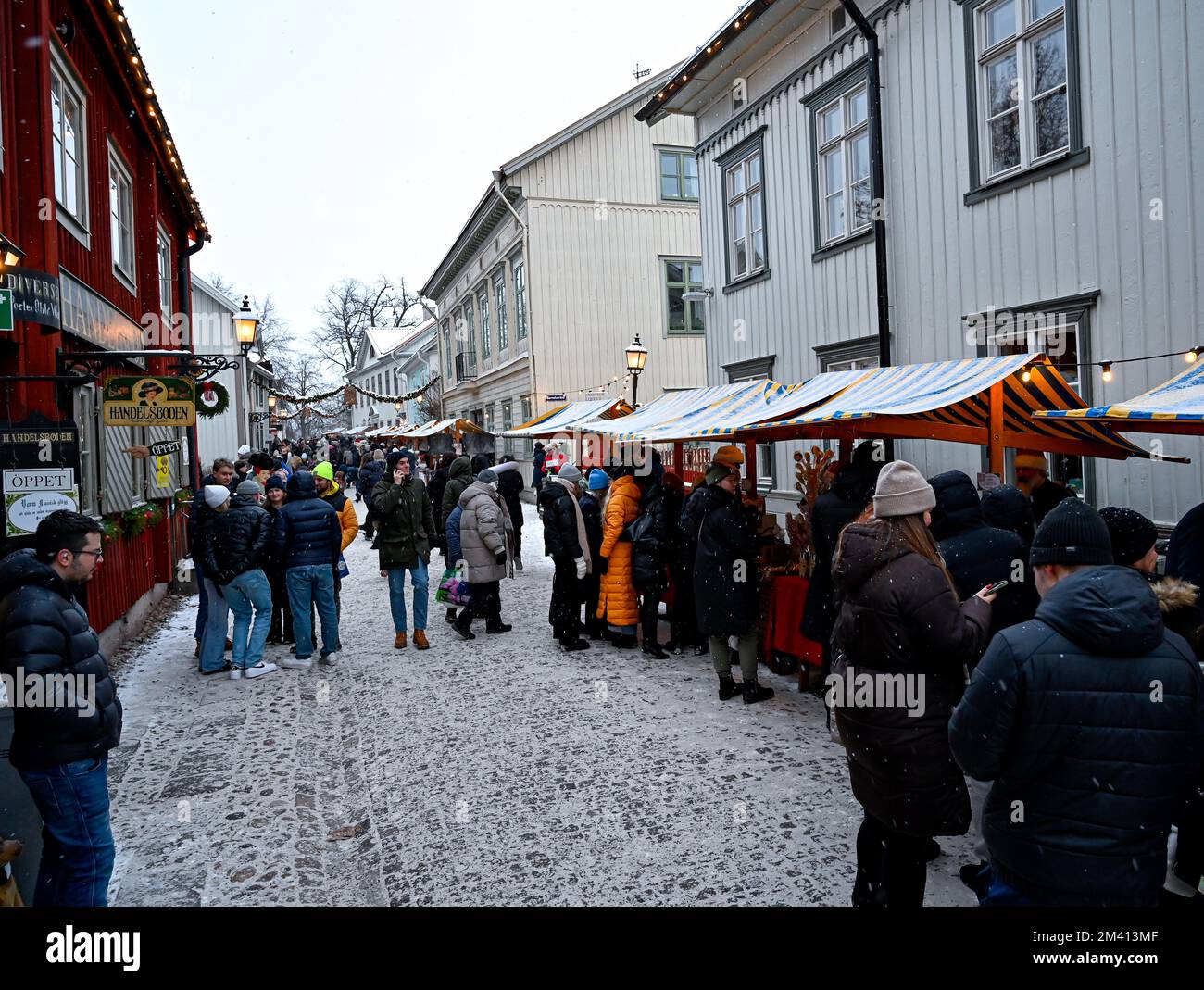 Orebro Sweden december 11 2022 Christmas fair in wooden town Stock Photo