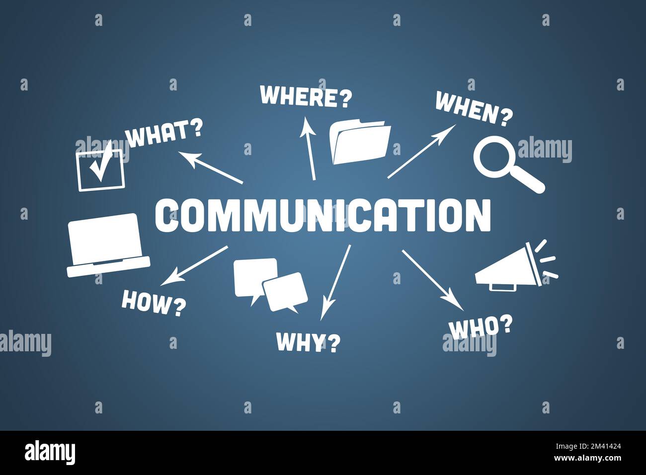 Communication concept. Illustration with icons and keywords on a blue background. Stock Photo