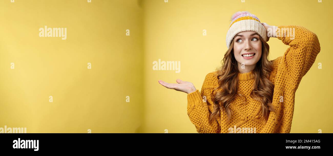 Oopsie sorry. Silly carefree charming flirty woman apologizing making ...