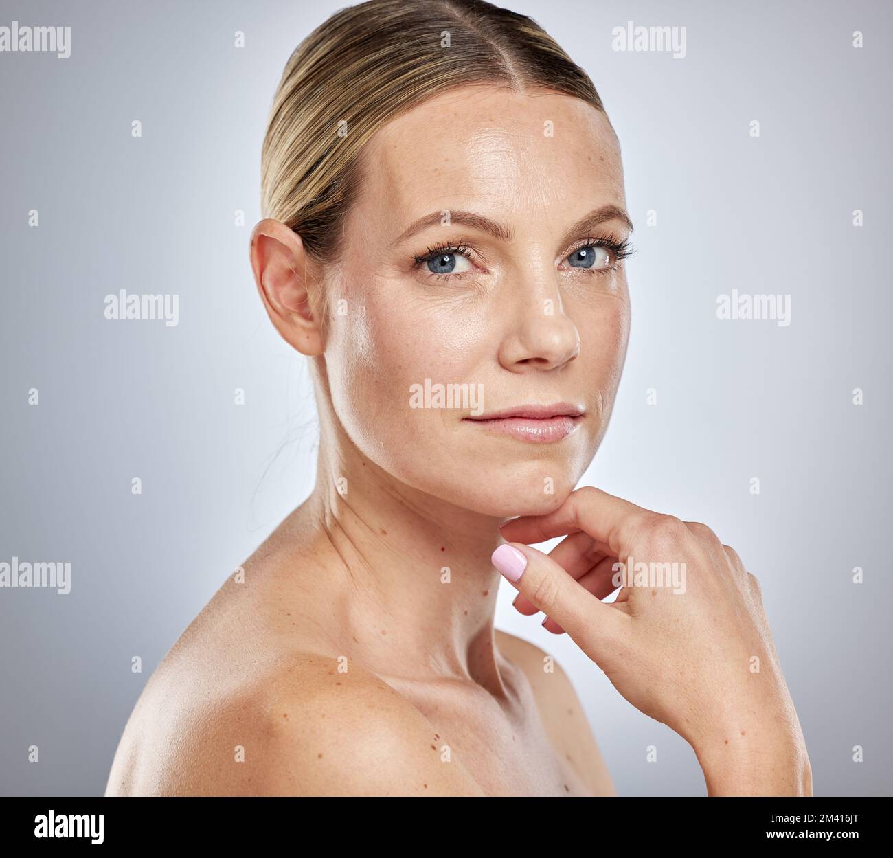 Health, beauty and natural portrait of woman with clean, hydrated and glowing skin aesthetic. Dermatology, skincare and confident cosmetic model Stock Photo