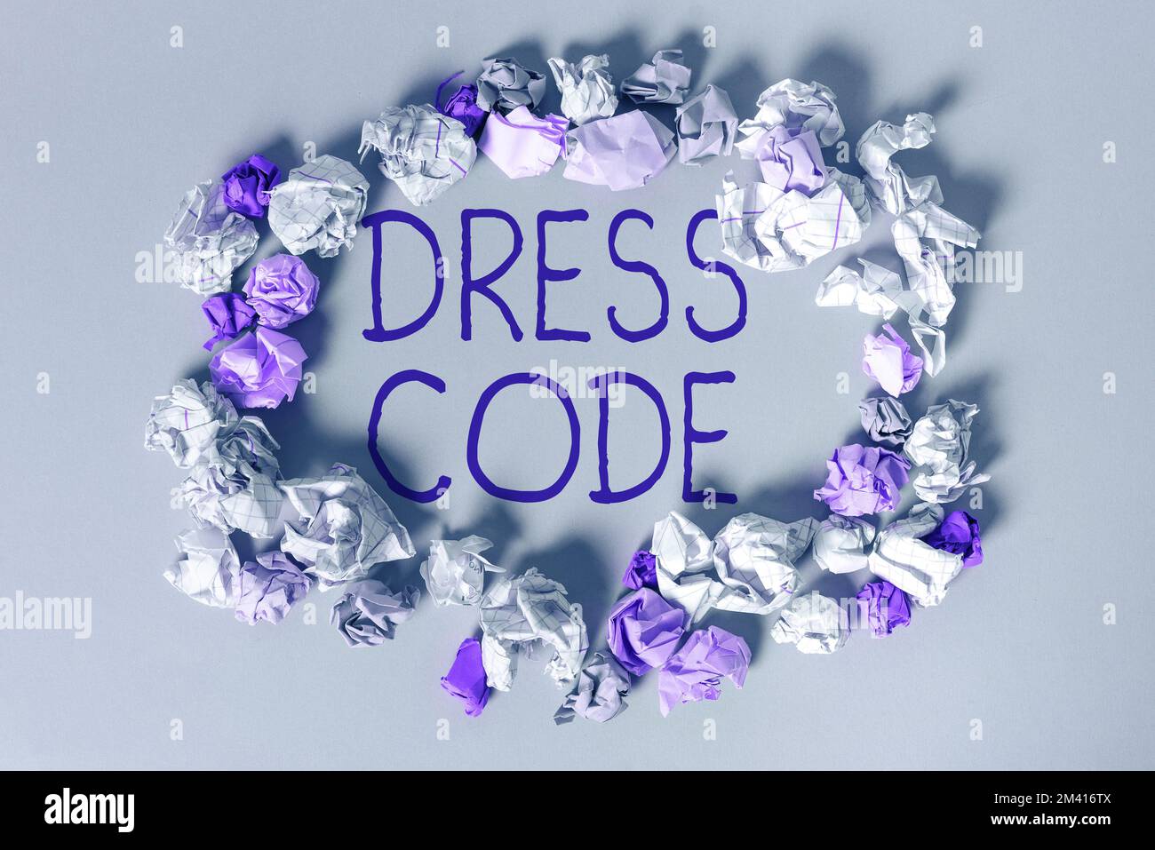 Text caption presenting Dress Code. Word for an accepted way of
