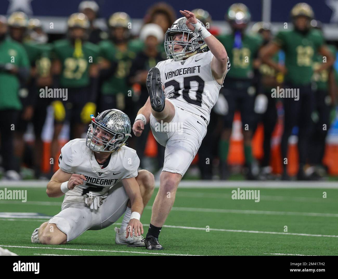 Dallas, TX, USA. 17th Dec, 2022. Vandergrift's Hayden Arnold #30 kicks ...