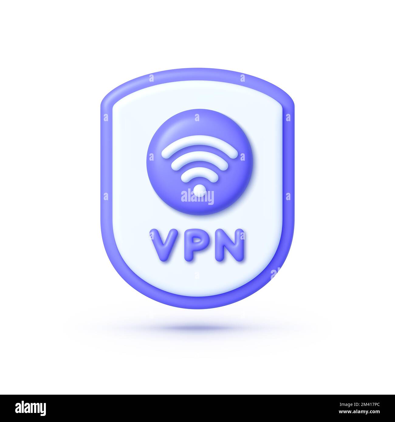 VPN icon in 3d style. Vpn Shield and lock with vpn icon. Safe for wifi and server. Wifi internet signal symbols in the security shield isolated on whi Stock Photo
