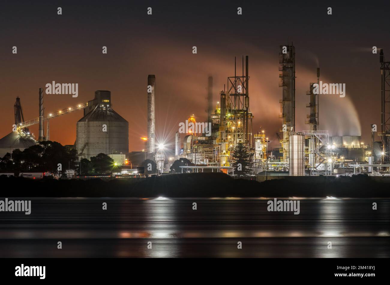 NEWCASTLE, NEW SOUTH WALES, AUSTRALIA, May 19th 2021. Image of the Orica site at kooragang working at night. Editorial use only. Stock Photo