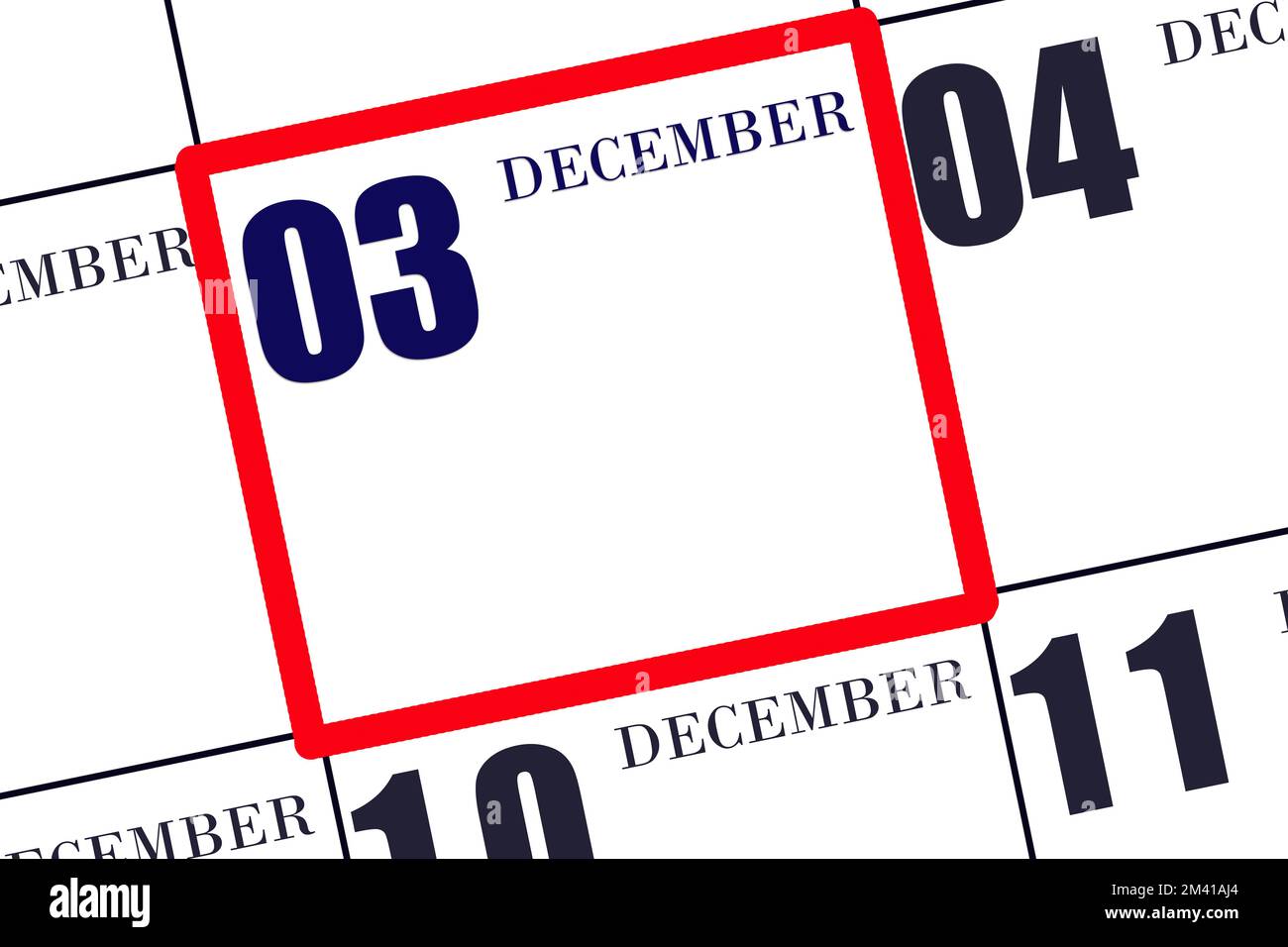Date 3 December in a frame on the calendar, mockup, copy space ...