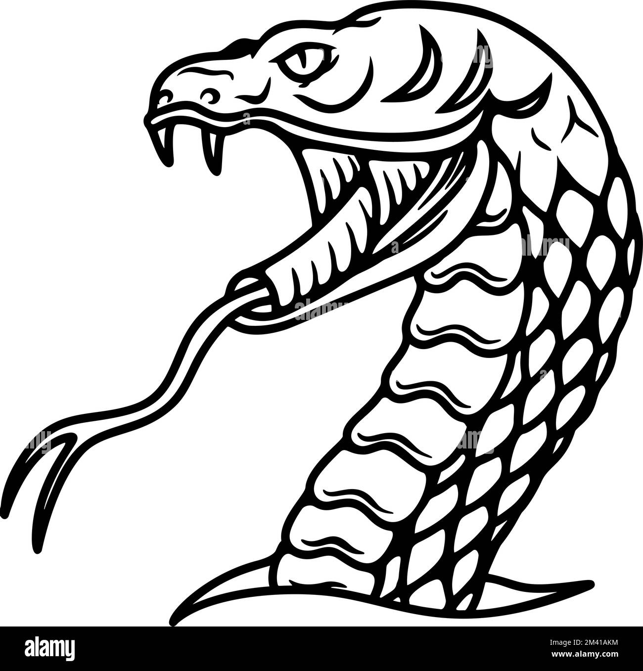 Illustration of snake head in engraving style. Design element for poster, card, banner, emblem, sign. Vector illustration Stock Vector