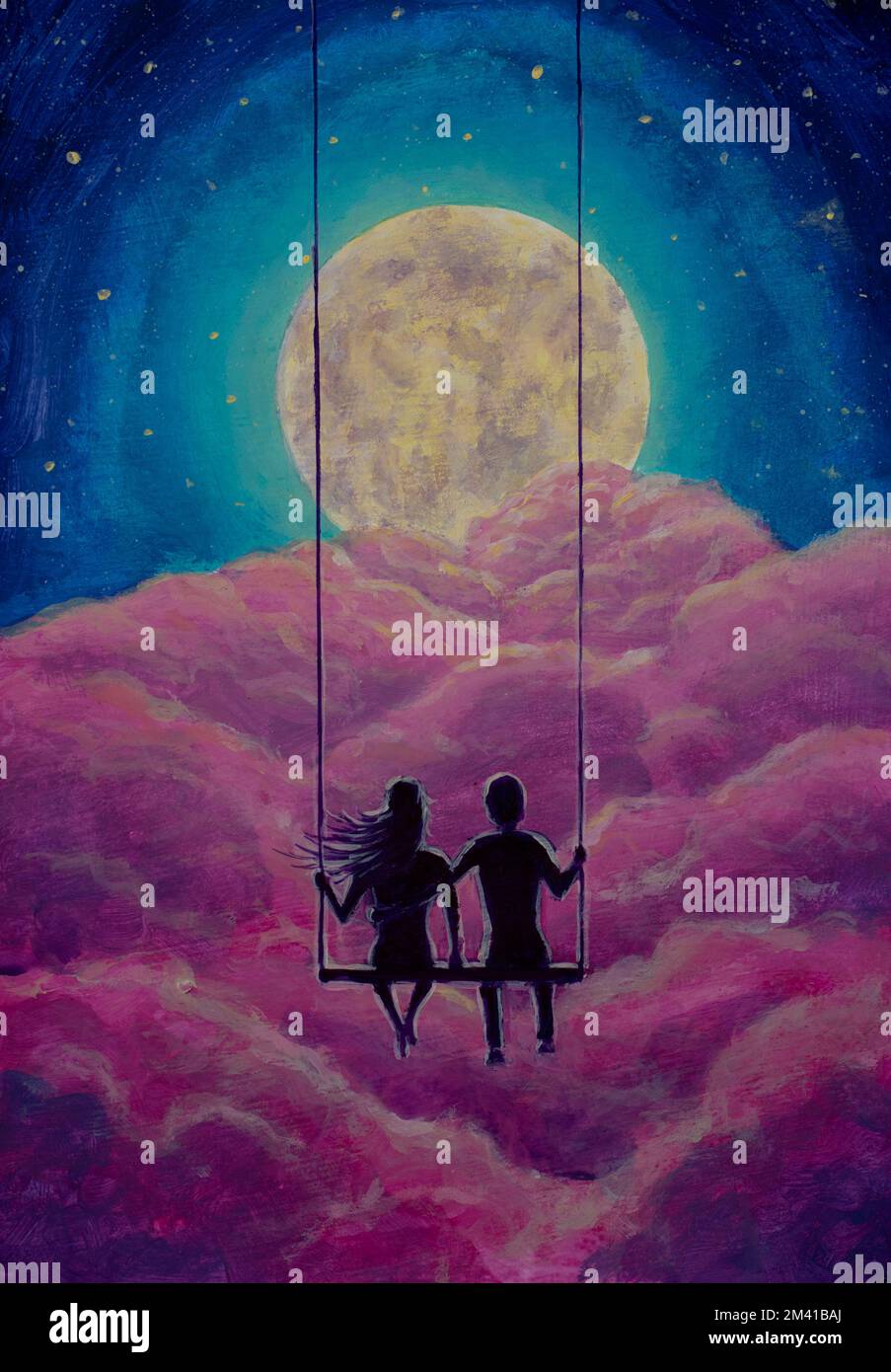 Happy valentines love story concept of a romantic couple on chalk drawings  background. Male riding his girlfriend in a shopping Stock Photo - Alamy