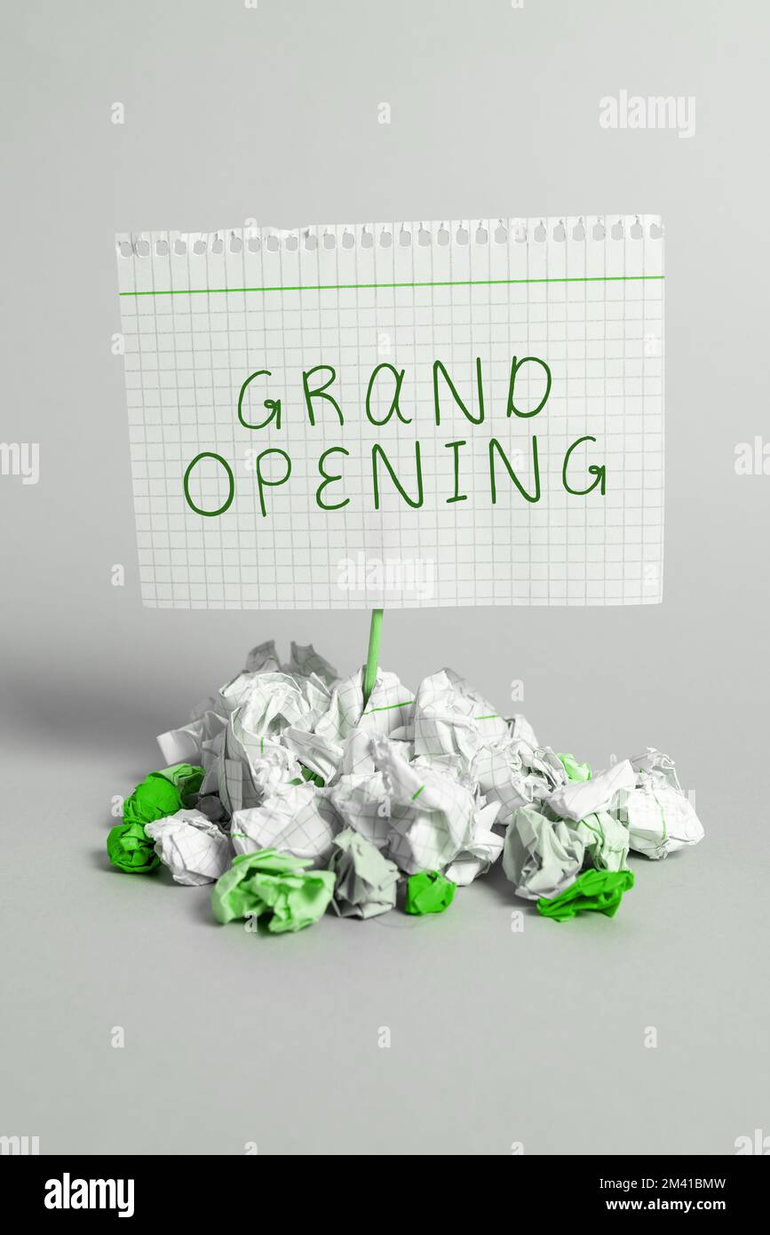 Sign displaying Grand Opening. Business overview Ribbon Cutting New ...