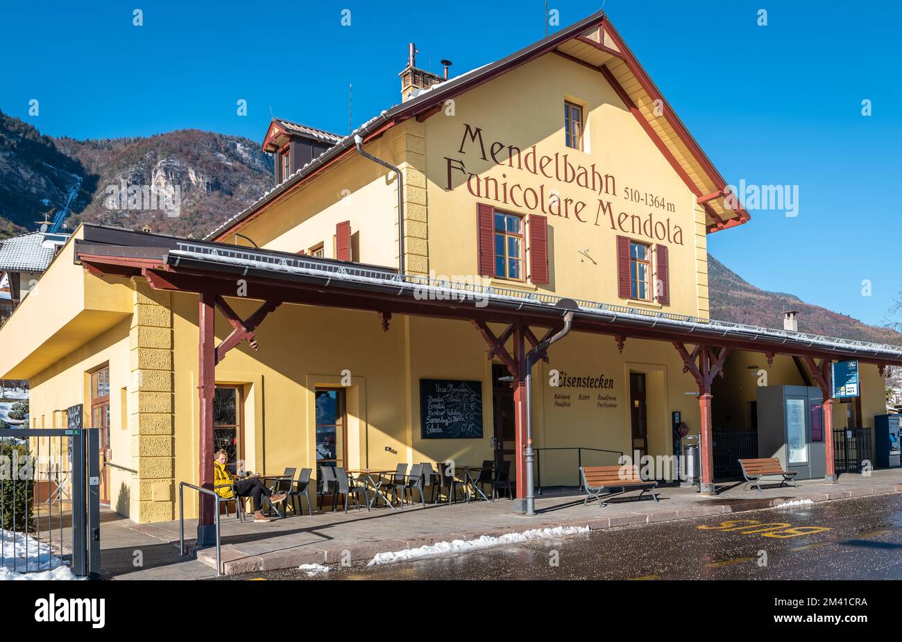Cable railway Mendola of Kaltern in South Tyrol - Trentino Alto Adige, - Mendelbahn in Sudtirol - Caldaro - northern Italy, longest cable car Stock Photo
