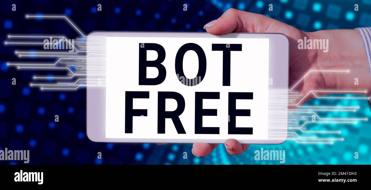 Handwriting text Bot Free. Word Written on a computer program that works automatically Internet robots Stock Photo