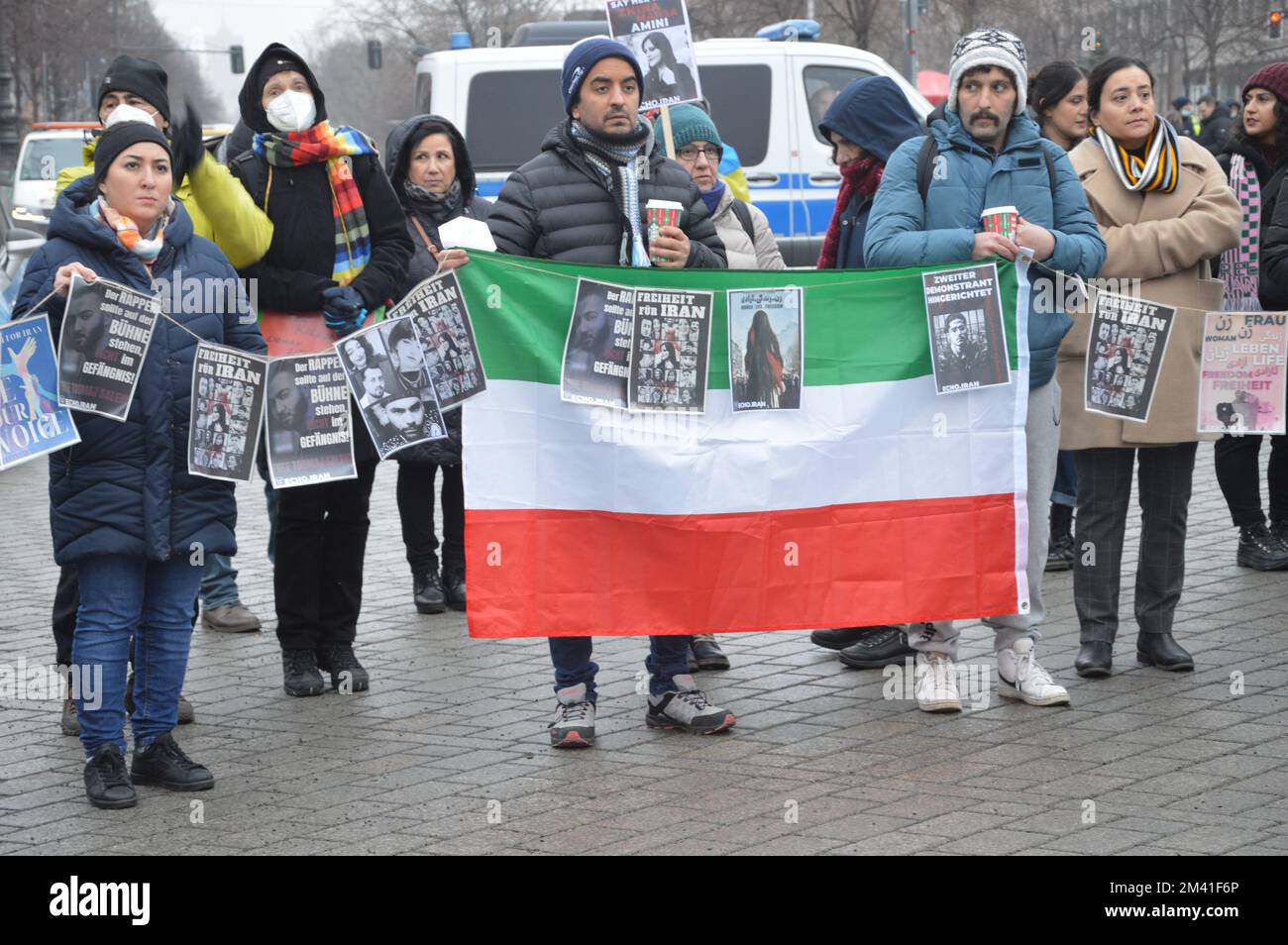 Berlin, Germany - December 17, 2022 - Demonstration at Pariser Platz against executions and regime in Iran. (Photo by Markku Rainer Peltonen) Stock Photo