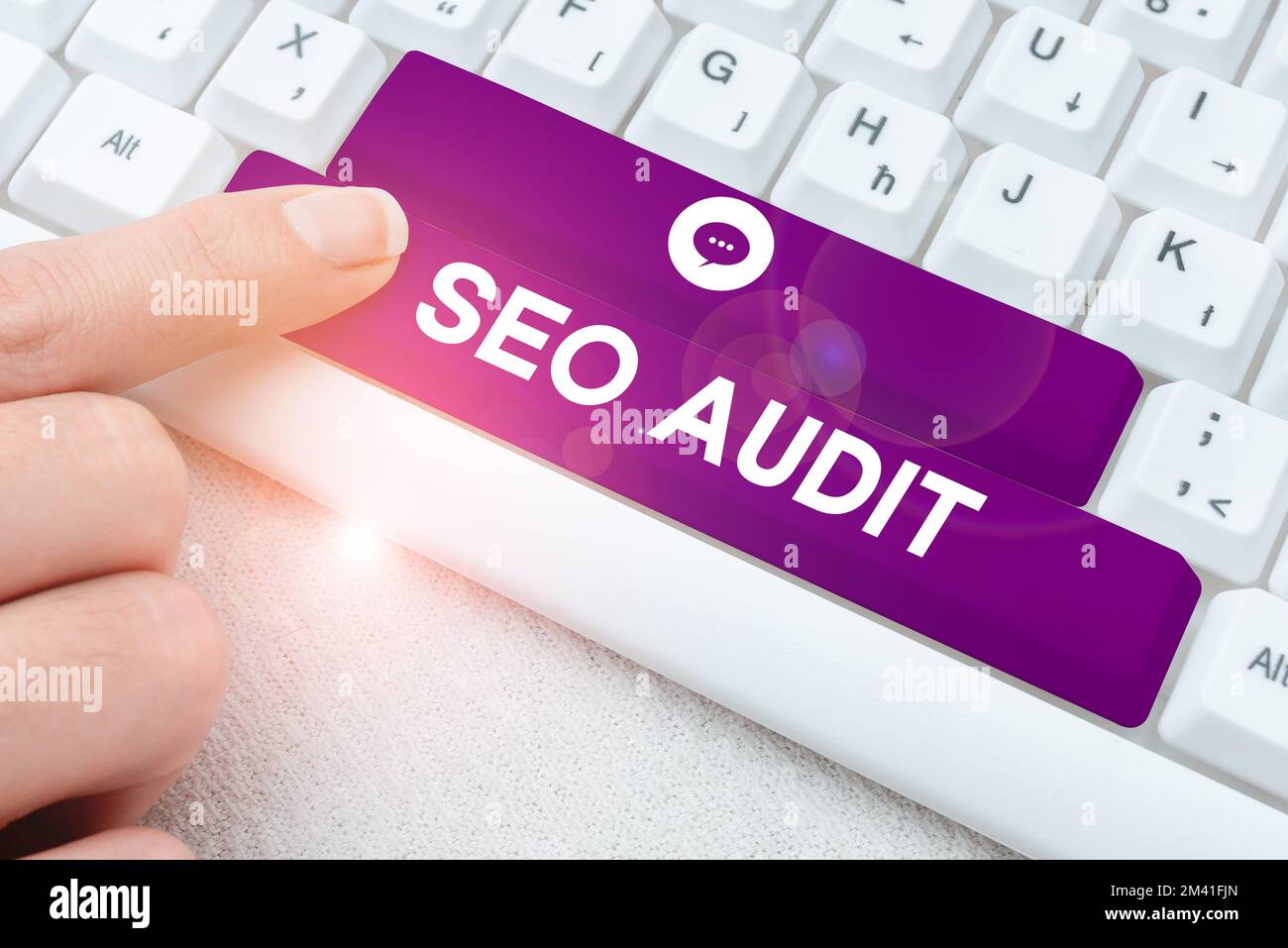 Text caption presenting Seo Audit. Word for Search Engine Optimization validating and verifying process Stock Photo