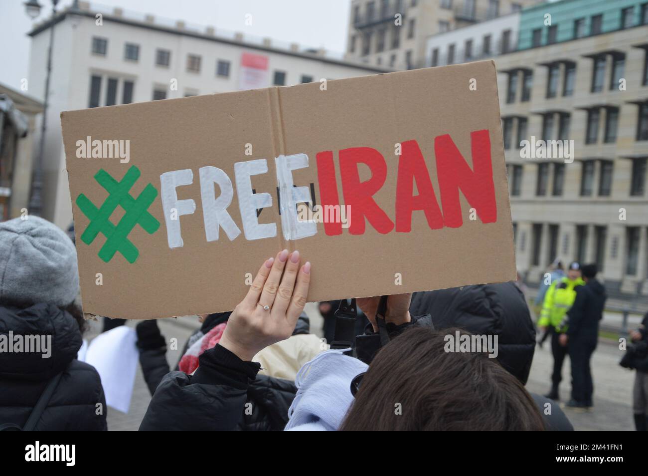 Berlin, Germany - December 17, 2022 - Demonstration at Pariser Platz against executions and regime in Iran. (Photo by Markku Rainer Peltonen) Stock Photo